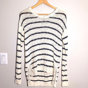 Rule 21 Knitted With Lace Detail Striped Ivory Navy Size M Sweater